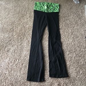 Black Yogo Pants with Green Animal Print Band